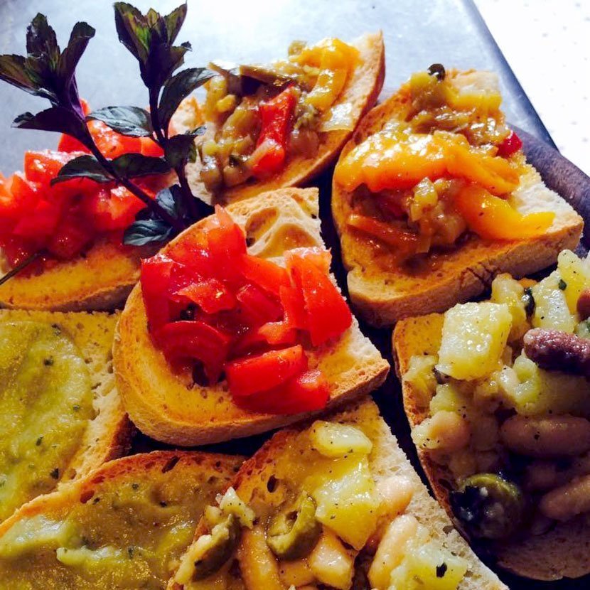 A selection of bruschettas flavored with saffron