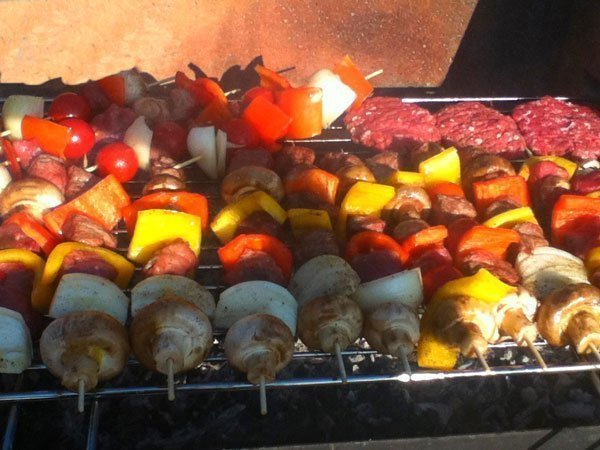 Organic skewer meat and veggies